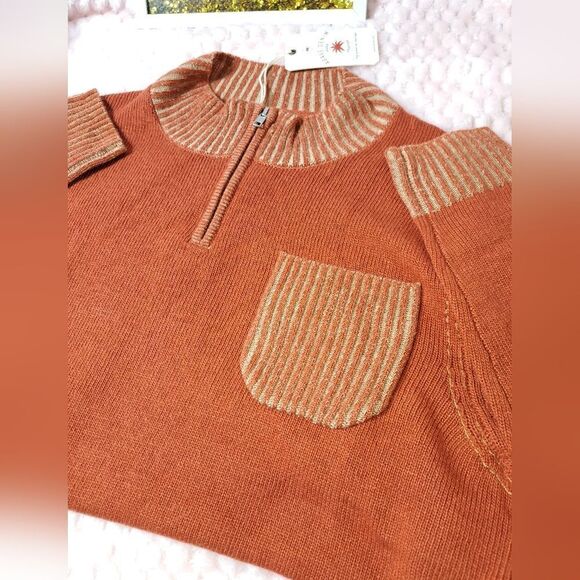 NWT Agave Denim Redwood 1/4 Zip Mock Neck Men's Pocket Sweater - Picture 8 of 11